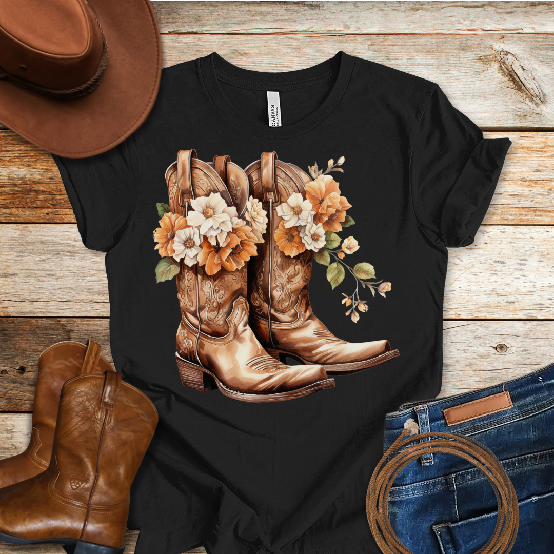 Orange Daisy Boots T-Shirt