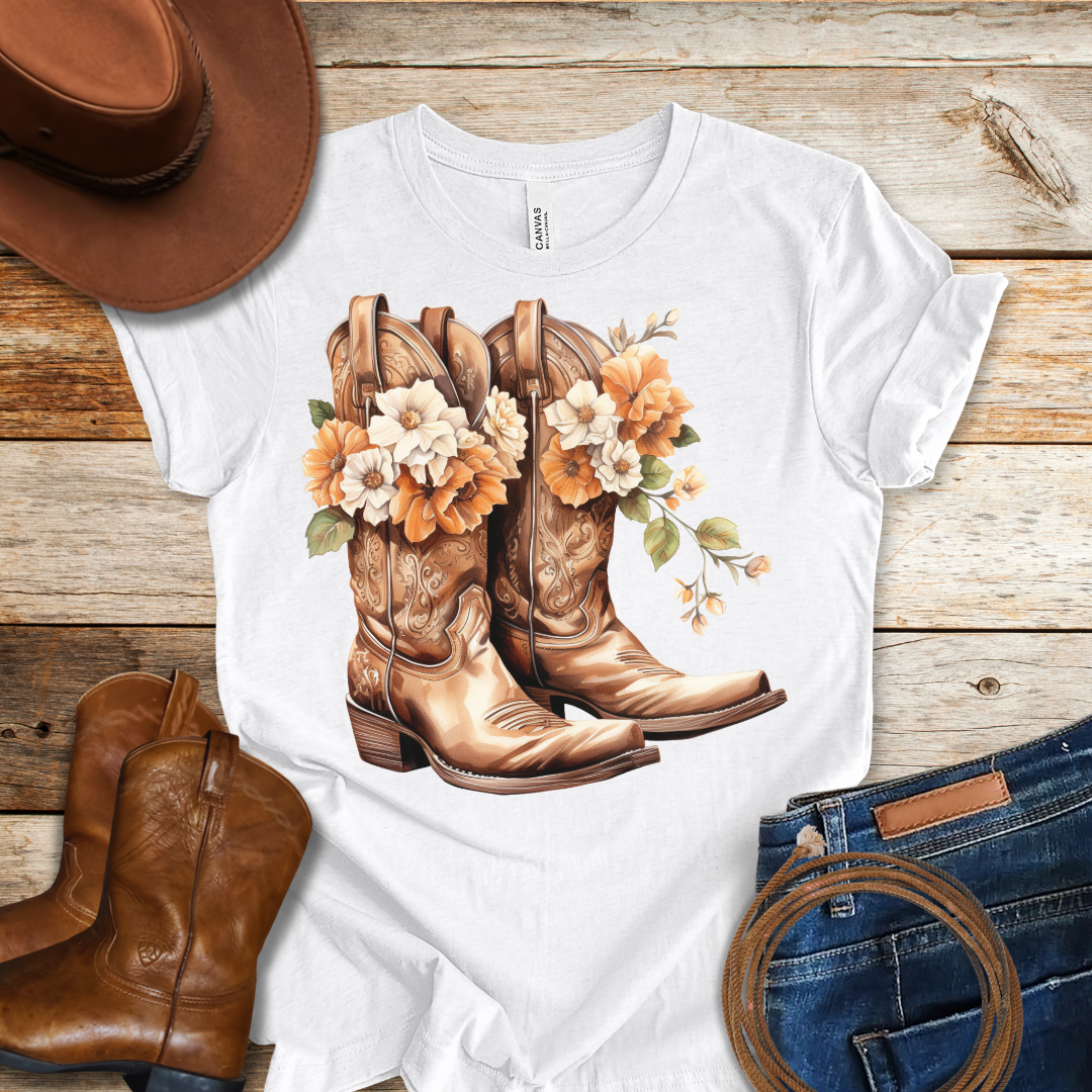 Orange Daisy Boots T-Shirt