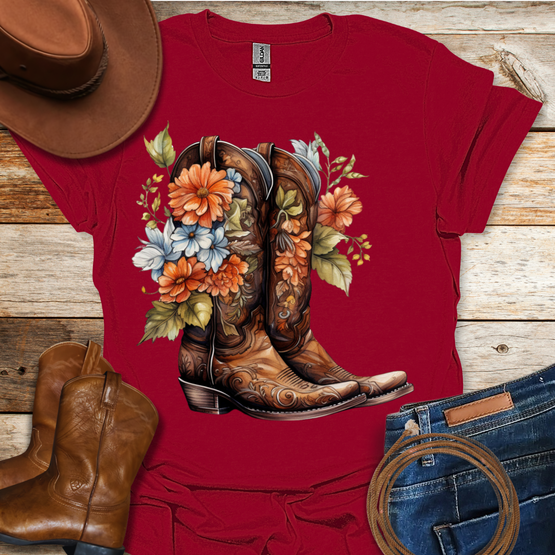 Bouquet Worn Boots T-Shirt
