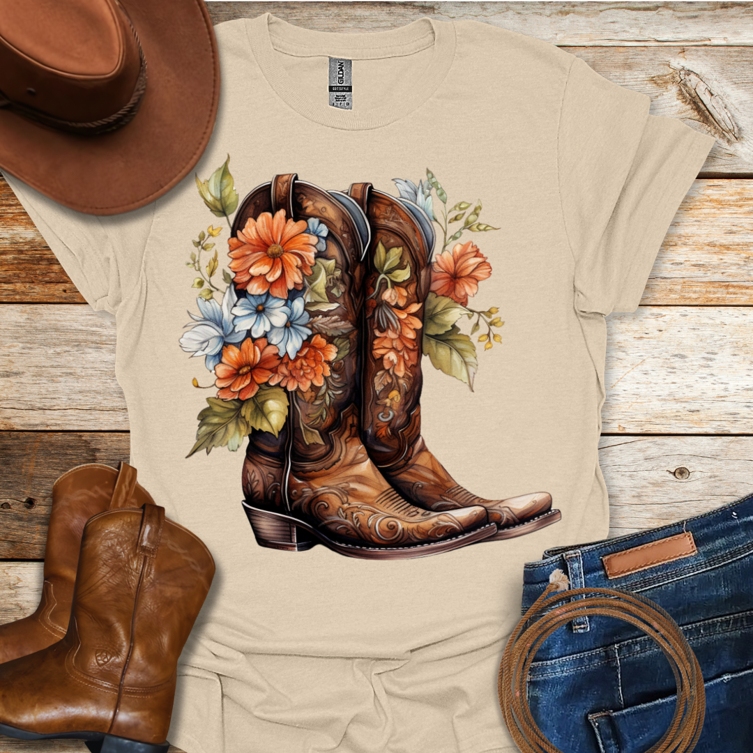 Bouquet Worn Boots T-Shirt