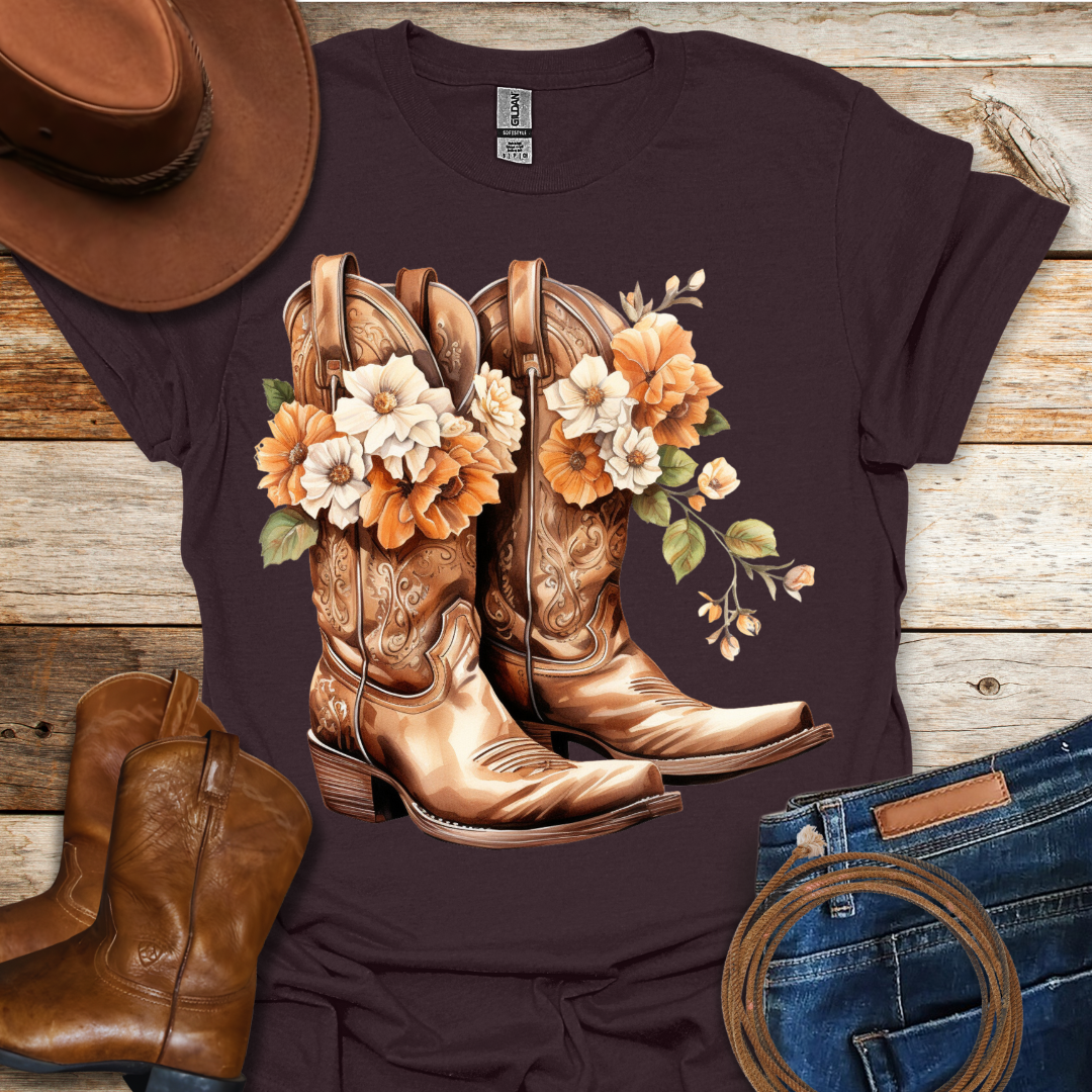 Orange Daisy Boots T-Shirt