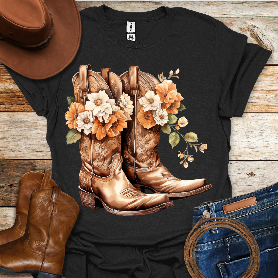 Orange Daisy Boots T-Shirt