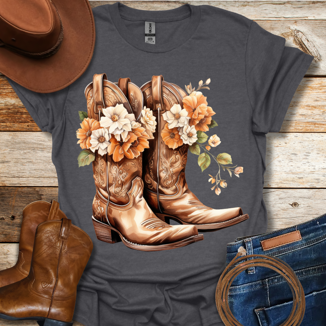 Orange Daisy Boots T-Shirt
