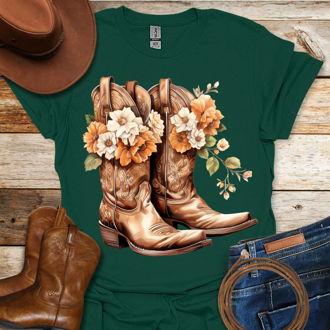 Orange Daisy Boots T-Shirt