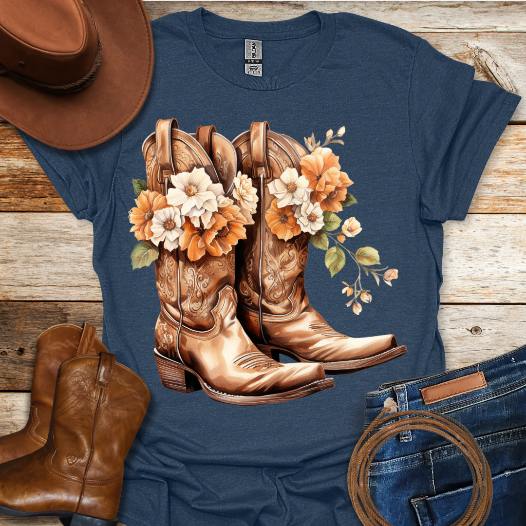 Orange Daisy Boots T-Shirt