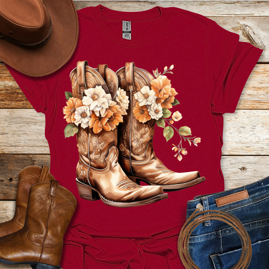 Orange Daisy Boots T-Shirt