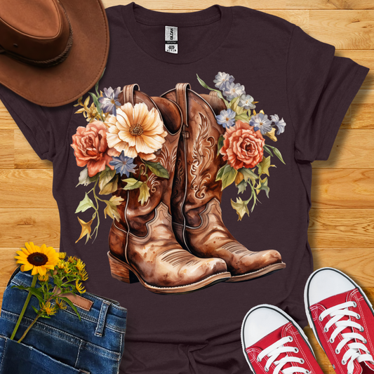 Cream Zinnias & Boots T-Shirt