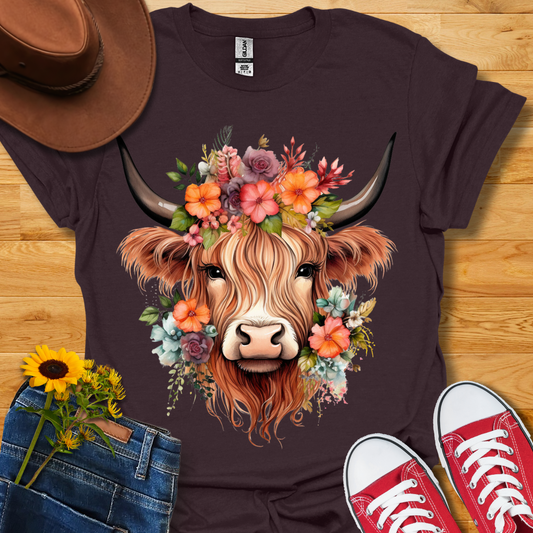 Floral Highland Cow T-Shirt
