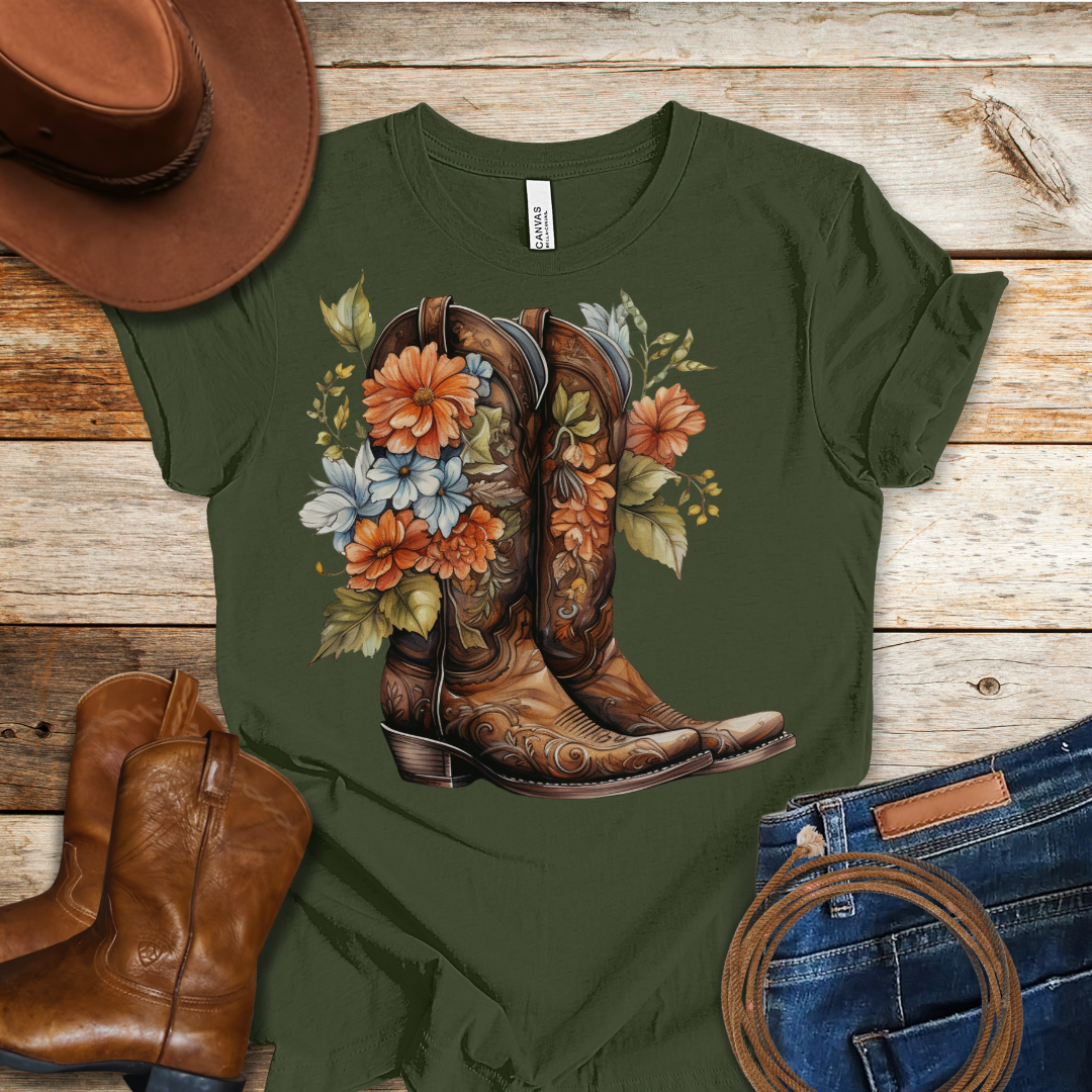 Bouquet Worn Boots T-Shirt