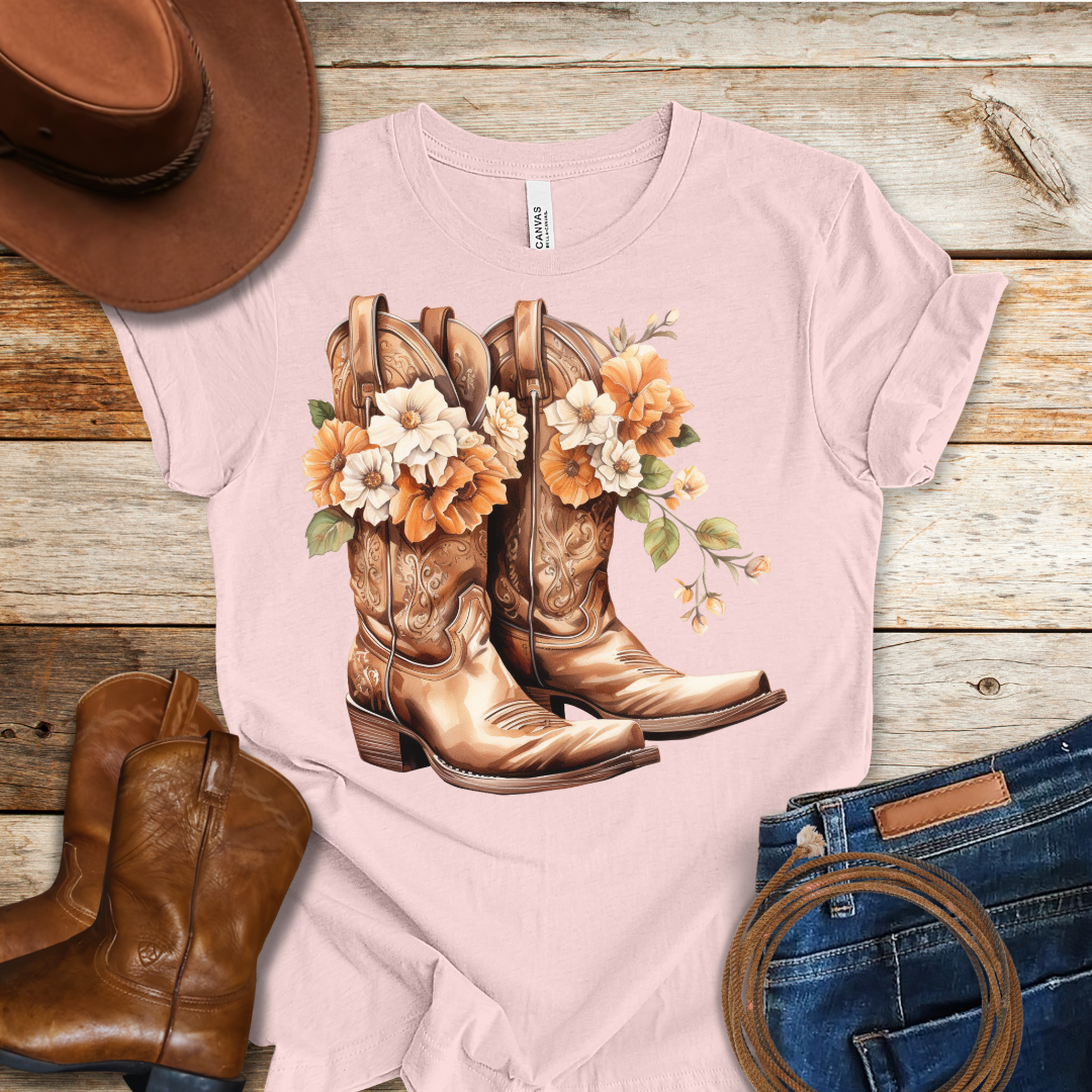Orange Daisy Boots T-Shirt
