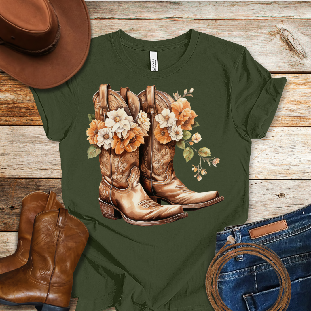 Orange Daisy Boots T-Shirt