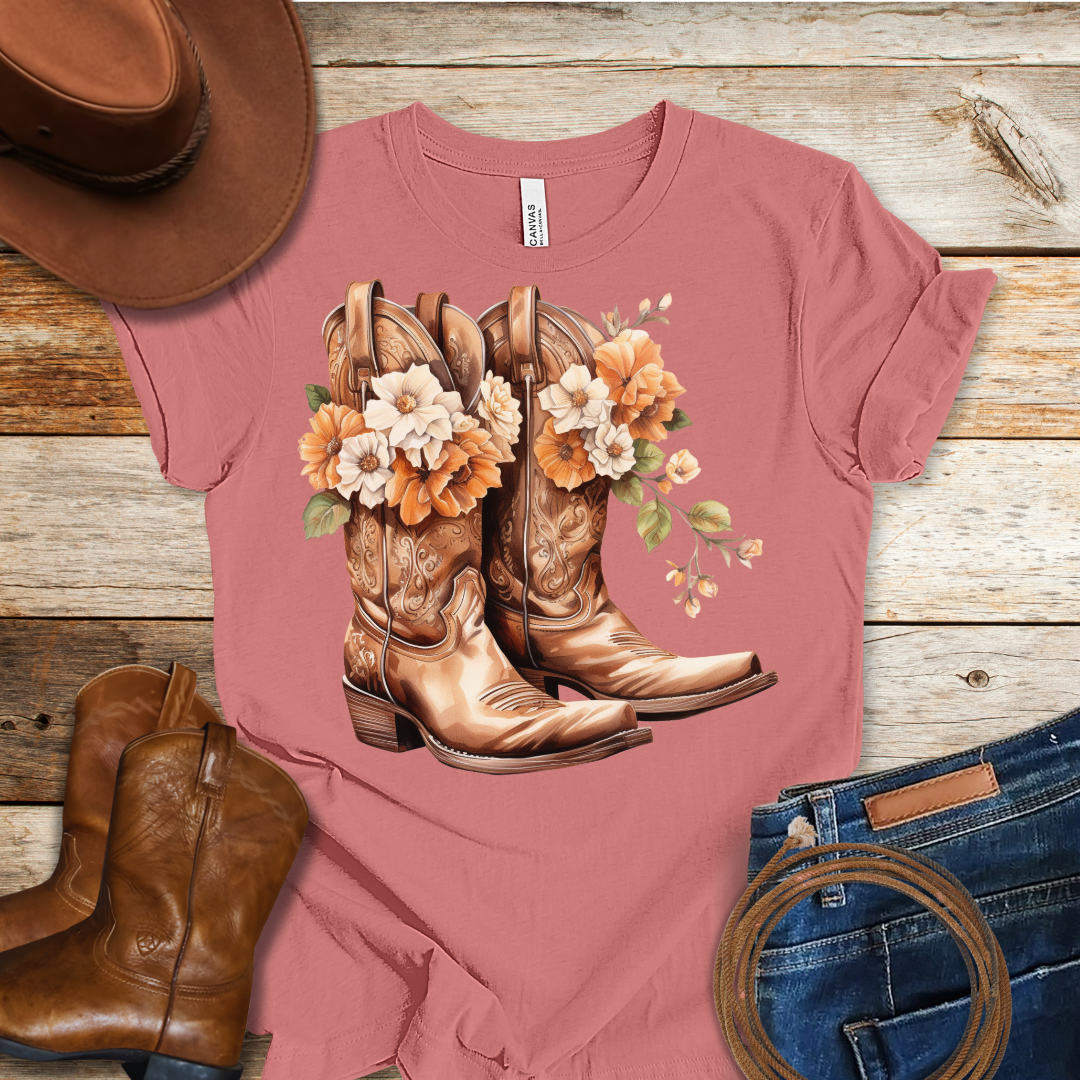 Orange Daisy Boots T-Shirt