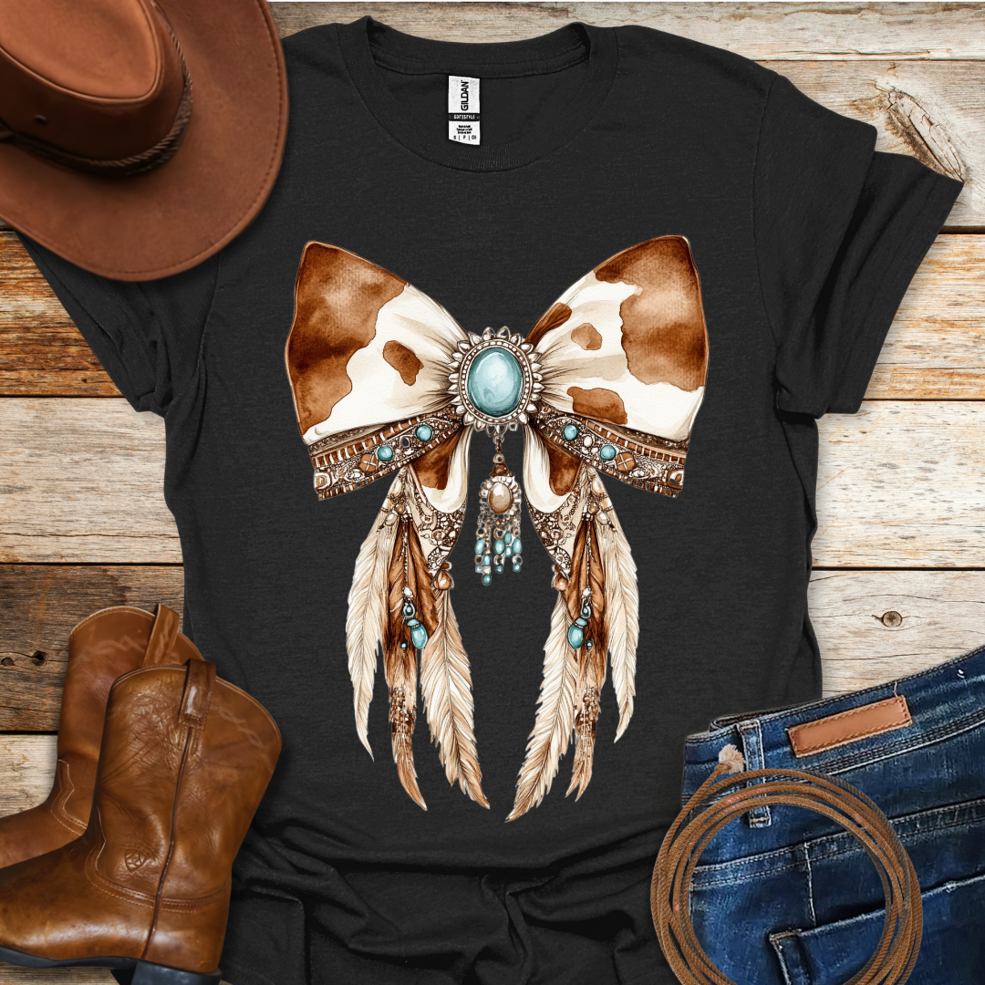Cow Bow Feathers T-Shirt