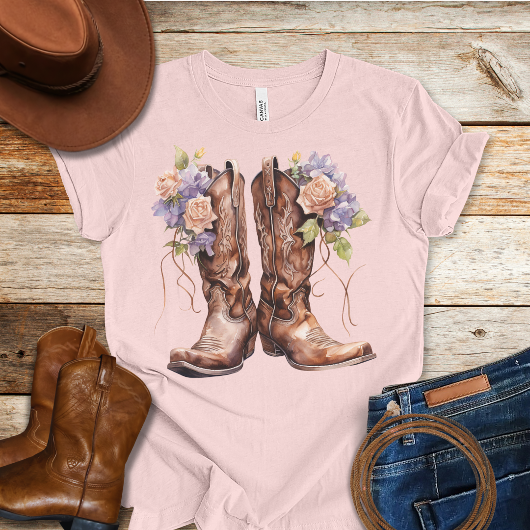 Pink Rose Boots T-Shirt