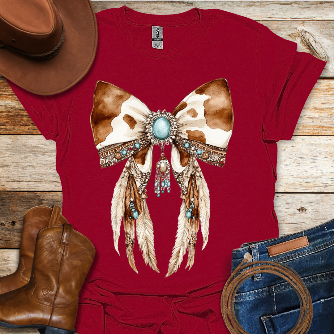 Cow Bow Feathers T-Shirt
