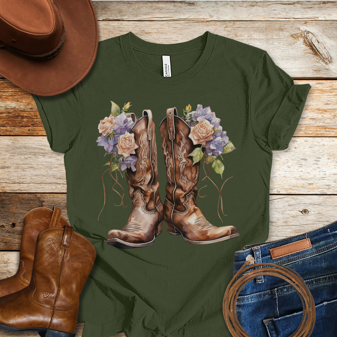 Pink Rose Boots T-Shirt