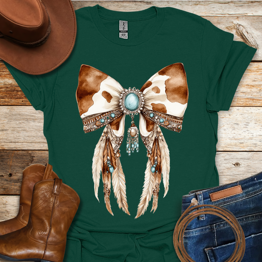 Cow Bow Feathers T-Shirt