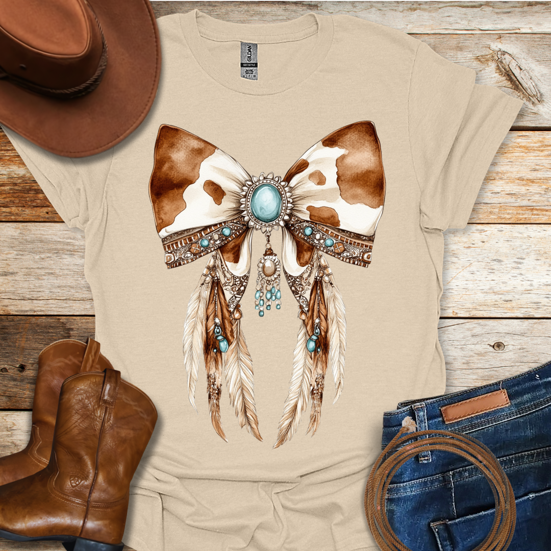 Cow Bow Feathers T-Shirt