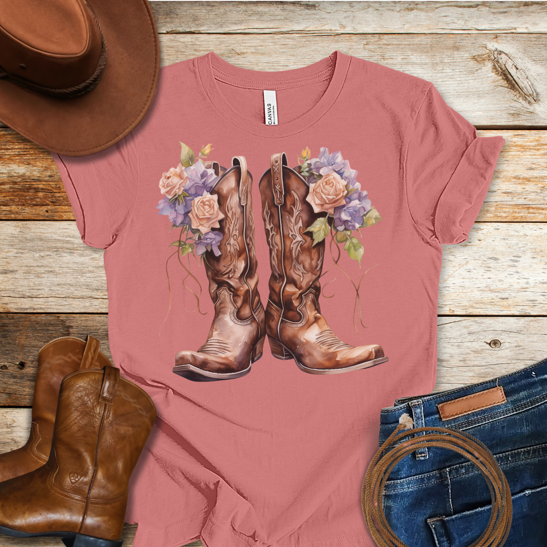 Pink Rose Boots T-Shirt