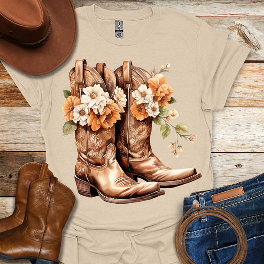 Orange Daisy Boots T-Shirt